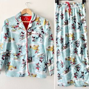Mickey and friends skiing holiday winter blue flannel pajama set